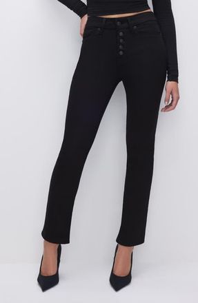 Good American Good Legs Never Fade Ankle Straight Leg Jeans in Black001 at Nordstrom