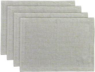 Solino Home Linen Placemats Set of 4, 14 x 19 Inch for Dining Table, Holiday and Everyday Table Decor - Narrow Stripe in Avocado And White at