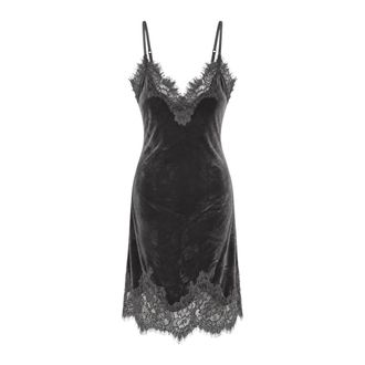 Gold Hawk Vestido corto de terciopelo con ribete de encaje - Dresses - Mujer - Gris - S