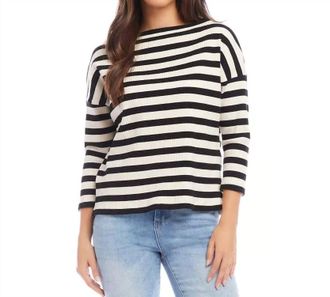 Karen Kane Sheridan Stripe Boatneck Top In Cream And Black