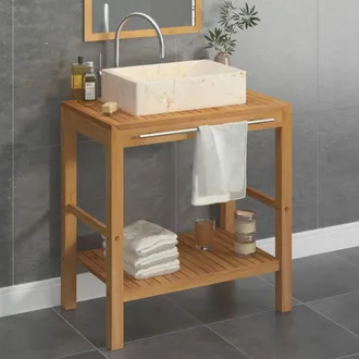 vidaXL Mueble Tocador Madera Teca Maciza Con Lavabo De M&aacute;rmol Crema Vidaxl