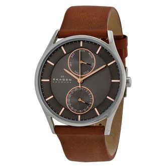 Skagen Holst Charcoal Dial Brown Leather Mens Watch SKW6086