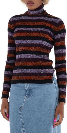 Ganni Merino-Rib Open Back Sprayed Highneck Jumper, Size X-Small