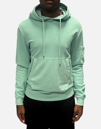 C.P. Company Mens Diagonal Raised Fleece Lens Hooded Sweatshirt - Mineral - Green - Size: 38/Regular