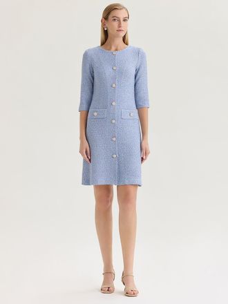 Misook Tri-Color Tweed Knit Sheath Dress in Blue/charmeuse/biscotti at Nordstrom, Size Xx-Large