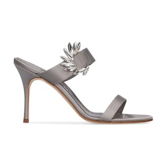 Manolo Blahnik Heeled Mules, female, Gray, Size: 8 1/2 US Elegant gray sandal with high heel