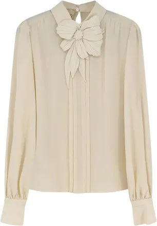 Valentino Embroidered Crepe de Chine Shirt - female - Valentino - Blouses - Yellow - S - Blouses & Shirts