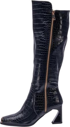 Ninety Union Womens Ninety Union London Boots Black Croco Embossed Knee High ZAP1532