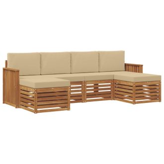 vidaXL Juegos De Sof&aacute;s 6 Pcs Natural Y Beige Madera De Acacia S&oacute;lida Vidaxl