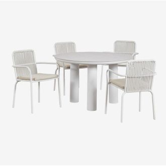 Sklum Set De Mesa Redonda &Oslash;120 En Cer&aacute;mica Y Aluminio Arken Y 4 Sillas De Jard&iacute;n Con Reposabrazos En Aluminio Alberta Sklum