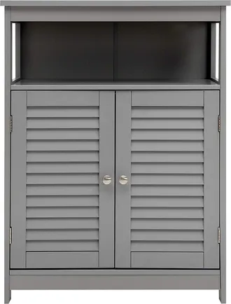 Costway Armario Del Ba&ntilde;o Con Doble Puerta De Persiana Y Repisa Regulable Armario De Madera(gris) - Costway