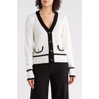 Cyrus Contrast Trim Boyfriend Cardigan in Cream/Black at Nordstrom Rack, Size X-Large