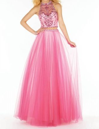 Alyce Paris Two Piece Halter Tulle Prom Dress In Rose