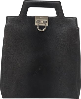 Ferragamo Gancini Leather Black Leather Handbag (Pre-Owned)