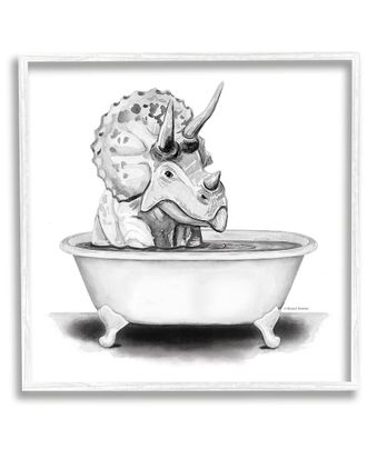 Stupell Industries Funny Dinosaur Bathing Tub Framed Giclee Wall Art By Rachel Nieman