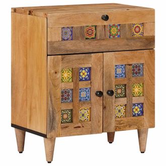 vidaXL Armario De Noche Natural 50 X 33 X 60 Cm Madera De Mango Maciza Vidaxl