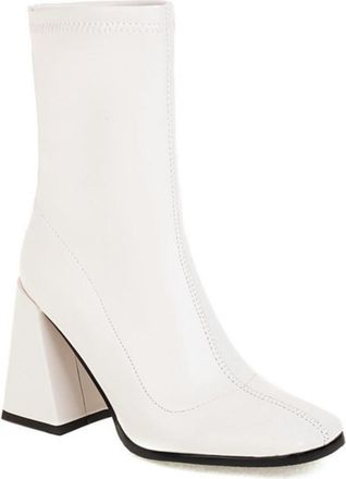 Generic Womens Stretch Casual Daily Ankle Boots - Slip-On Chunky Block Heel Booties,White,5.5 UK