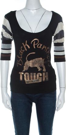 Gianfranco Ferre Gf Ferre Black Panther Print Jersey Scoop Neck Top