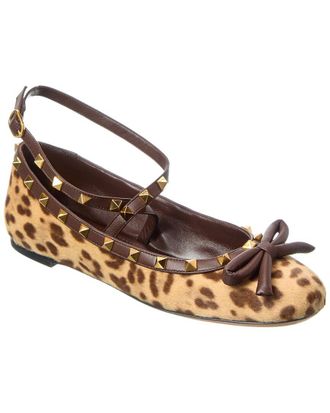 Valentino Rockstud Bow Haircalf & Leather Flat