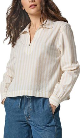Lilla P Striped Split Neck Collared Shirt