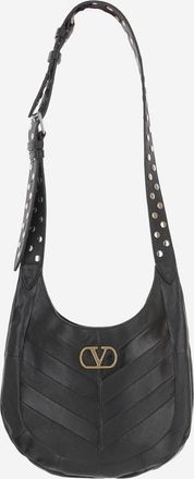 Valentino Garavani Womens Chevron Nappa Hobo Bag Black Shoulder