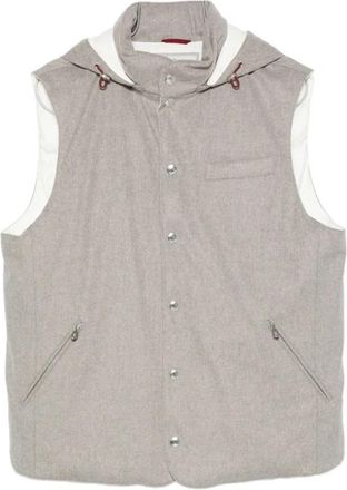 Brunello Cucinelli Capuchonvest - Heren - Bodywarmers - Grijs - S - Wol - Jassen