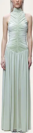 Nocturne Ruched High-Neck Maxi Dress in Mint Green at Nordstrom, Size X-Large