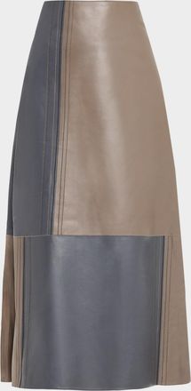 Joseph Cezanne Colorblock Nappa Leather Midi Skirt