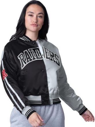 Starter Womens Starter Black/Silver Las Vegas Raiders Zone Blitz Cropped Full-Snap Satin Jacket at Nordstrom, Size Xx-Large