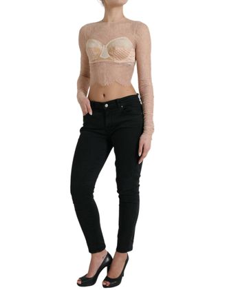 Dolce & Gabbana Womens Beige Nylon Floral Lace Bustier Cropped Top Modal Silk