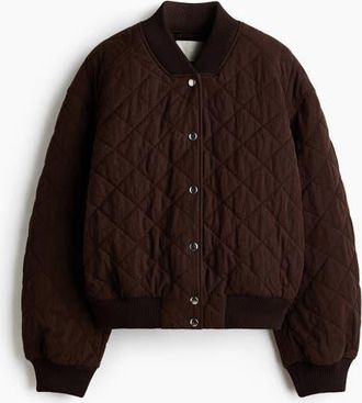 H&M Quilted Bomber Jacket in Dark Brown at Nordstrom, Size Xx-Large