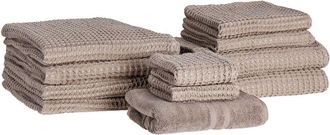 Beliani Set di 11 Asciugamani da Bagno in Morbido Cotone Zero Twist Tortora Areora