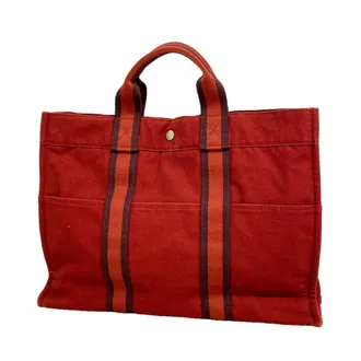 Herm&egrave;s Red Color Canvas Tote Bag (Pre-Owned)