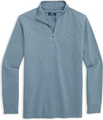 Vineyard Vines Saltwater Stripe Quarter Zip Pullover in Blue Mirage at Nordstrom, Size Xx-Large