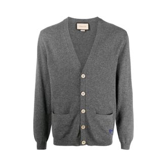 Gucci Cardigans, male, Gray, 2XL, Horsebit-detail cashmere Cardigan