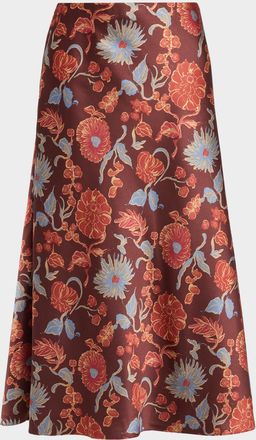 Tanya Taylor Beth Floral Satin Midi Skirt