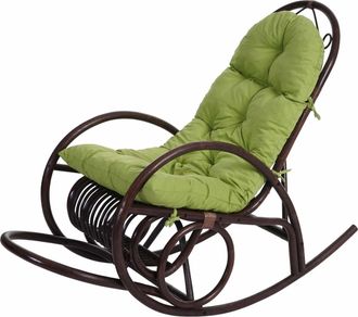 Hhg [nunca Usado] Mecedora Hhg-648, Sill&oacute;n De Rat&aacute;n, Marr&oacute;n, Coj&iacute;n Verde