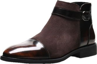 Generic Mens Faux Suede Office Dress Shoes Flat Heel Formal Boot Round Toe Short Boots with Side Zipper,Brown,7.5 UK