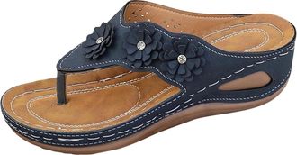 Generic Ladies New Flower Decorated Slope and Fish Mouth Slippers S Slippers for Women Size 9 (Navy, 5.5)