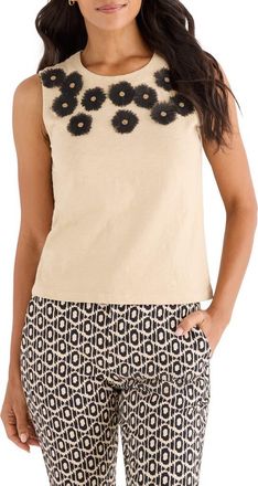 Nic+Zoe Organza Appliqu&eacute; Sleeveless Top in Neutral Multi at Nordstrom, Size Xx-Large