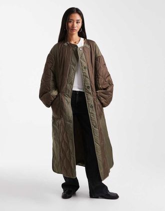 Asos Giacca ibrida taglio lungo kaki e marrone-Verde