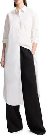 Theory Long Sleeve Cotton Blend Maxi Shirtdress in White at Nordstrom Rack, Size Petite