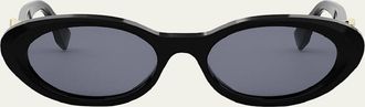 Fendi Diamond Black Acetate Oval Sunglasses