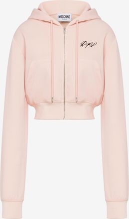 Moschino Felpa crop in cotone ricamata - Rosa