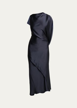 Victoria Beckham Kyra Satin Asymmetric Midi Dress