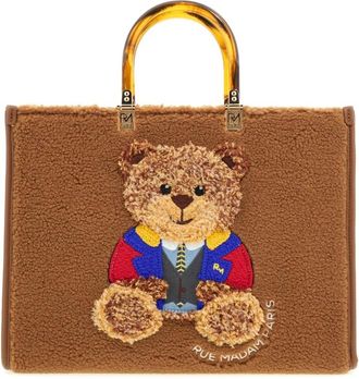 Rue Madam Tassen, Dames, Beige, ONE Size, Katoen, Eco-Montone Marvin Tote Tas met Iconische Beer