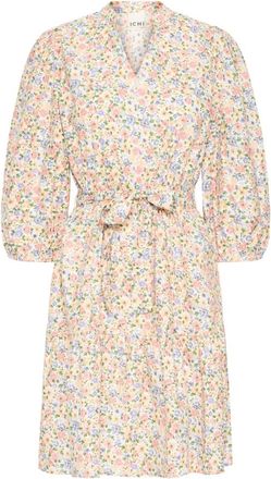 Ichi Bloemen Cloud Dancer Jurk - Dames - Casual kleedjes - Veelkleurig - 2XL - Kleedjes