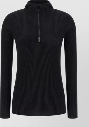 Brunello Cucinelli cashmere silk ribbed hooded half zip jumper