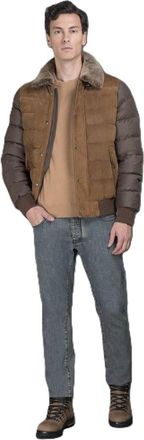 Moorer MenS Brown Quilted Jacket With Fur Collar, Size 48