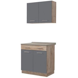 Dmora Cucina Completa Garessio, Cucinino un Cassetto, 3 Ripiani, Apertura Battente e Scorrevole, Nero Antracite